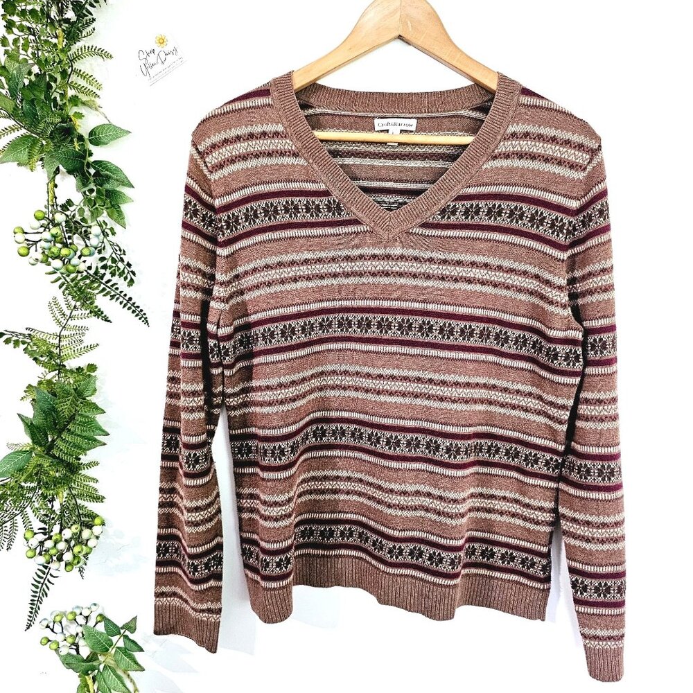 V-Neck Striped‎ Sweater By Croft & Barrow Mens Size L Unisex Grandpa Dad《881》R
